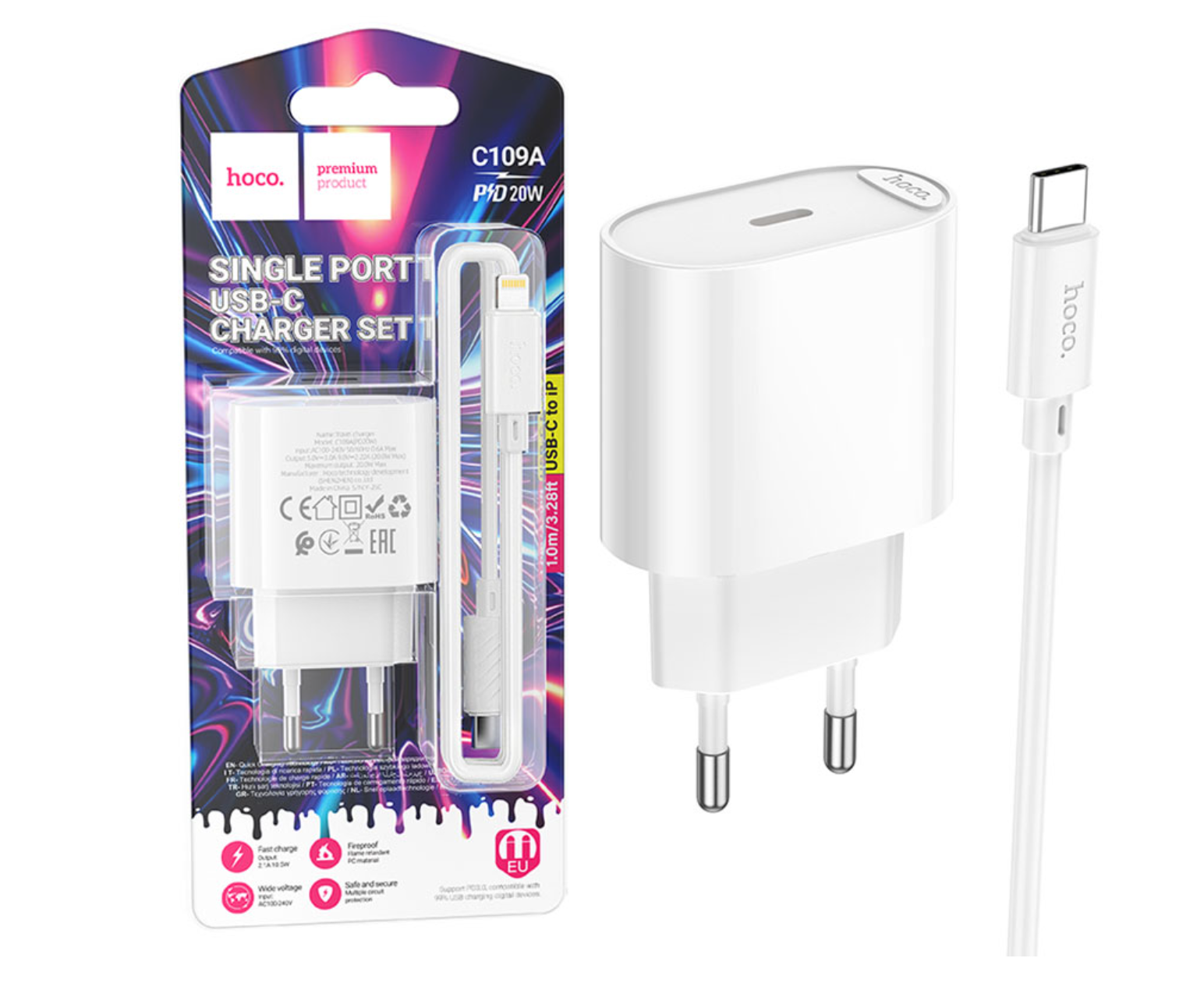 Screenshot 2026-03-13 101110 Hoco (C109A) » Incarcator Retea + Cablu Lightning, 1m, (PD20W) 1xUSB-C, FastCharge, WHITE - imagine 1
