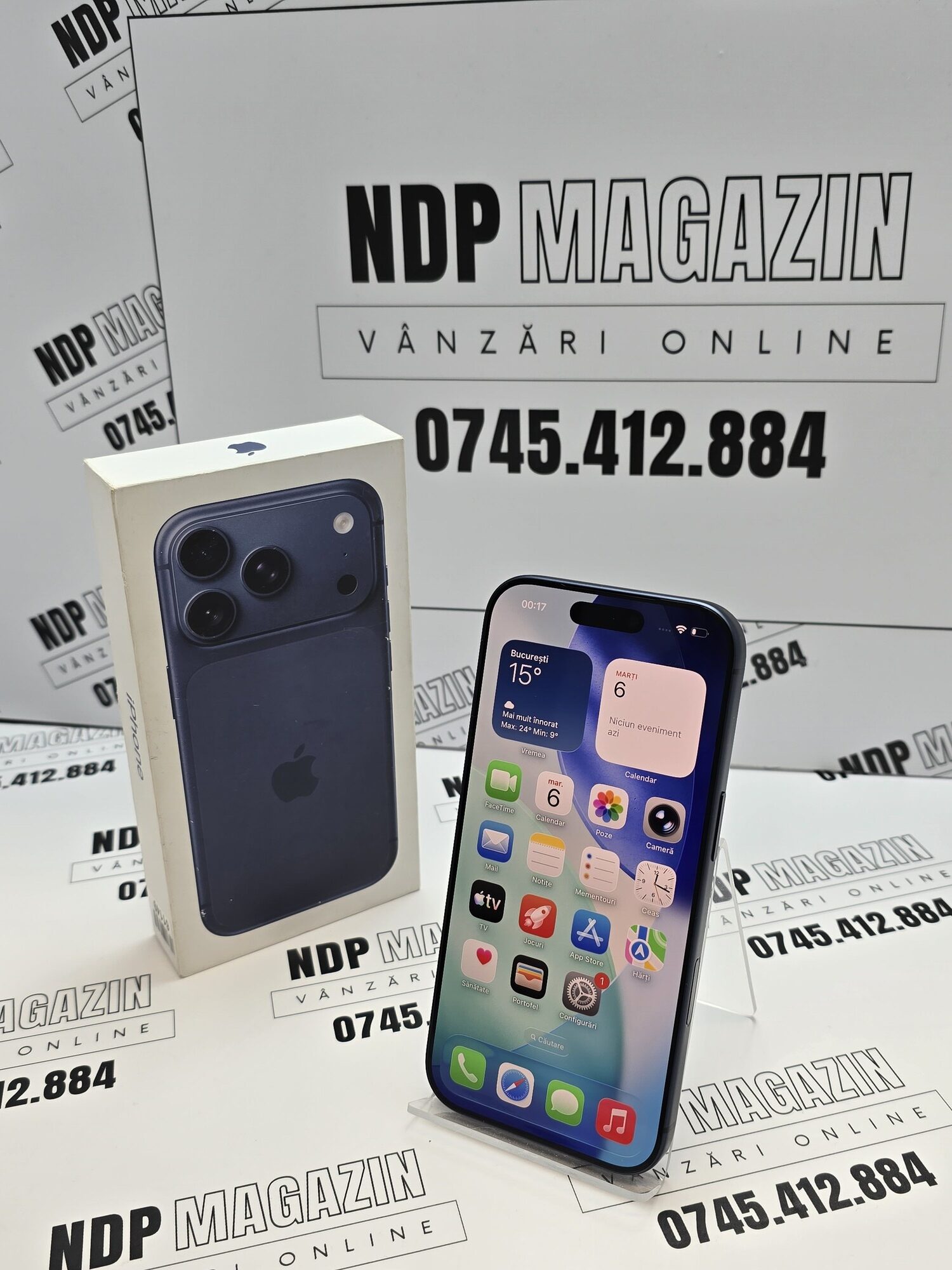 20261006_101725 Apple iPhone 17 PRO Memorie 256 Gb Baterie 100% 0 cicluri Deep Blue la cutie - imagine 1